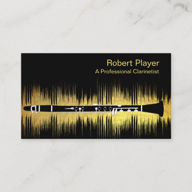 Musician Clarinet Player Audio Gold Sound Waves Visitenkarte (Vorderseite)