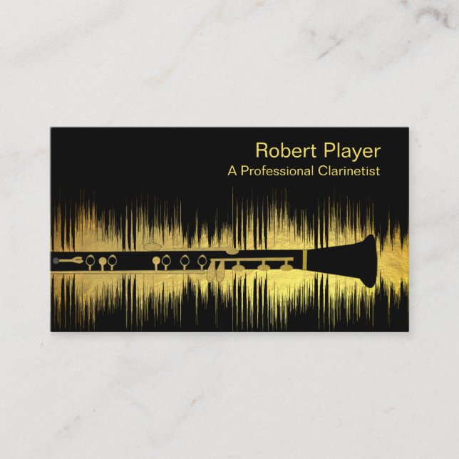 Musician Clarinet Player Audio Gold Sound Waves Visitenkarte (Vorderseite)