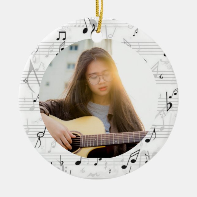 Musician Foto Schwarzweiß-Musiknote Keramik Ornament (Vorne)