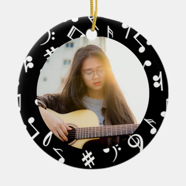 Musician Foto Schwarzweiß-Musiknote Keramik Ornament (Vorne)