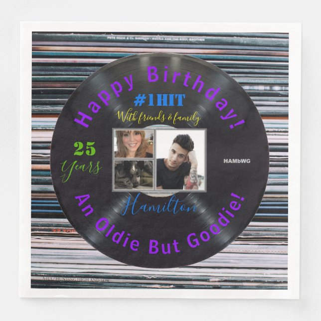 Musik-Album Thema Geburtstag Papier Napkins HAMbyW Serviette (Vorderseite)