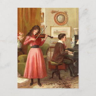 Musik auf der Zuhause Vintag Illustration Postkarte