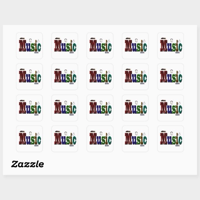 Musik-Bild-Logo mit Instrumenten, Quadratischer Aufkleber (Blatt)