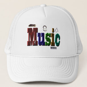 Musik-Bild-Logo mit Instrumenten, Truckerkappe