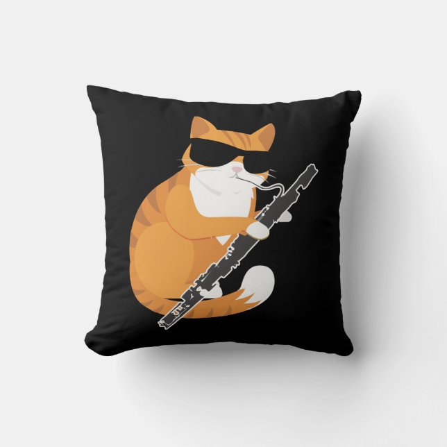 Musik-Cat-Sonnenbrille Bassoonist Musiker Bassoon Kissen (Vorderseite)