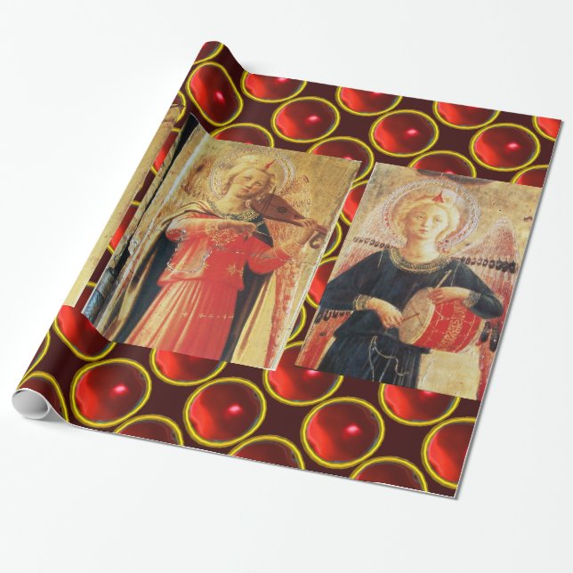MUSIK CHRISTMAS ANGELS /SCHINIERE ROTE RUBY GEMSTO GESCHENKPAPIER (Ungerollt)