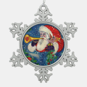 MUSIK CHRISTMAS NIGHT /SANTA CLAUS BUGLER SCHNEEFLOCKEN Zinn-Ornament