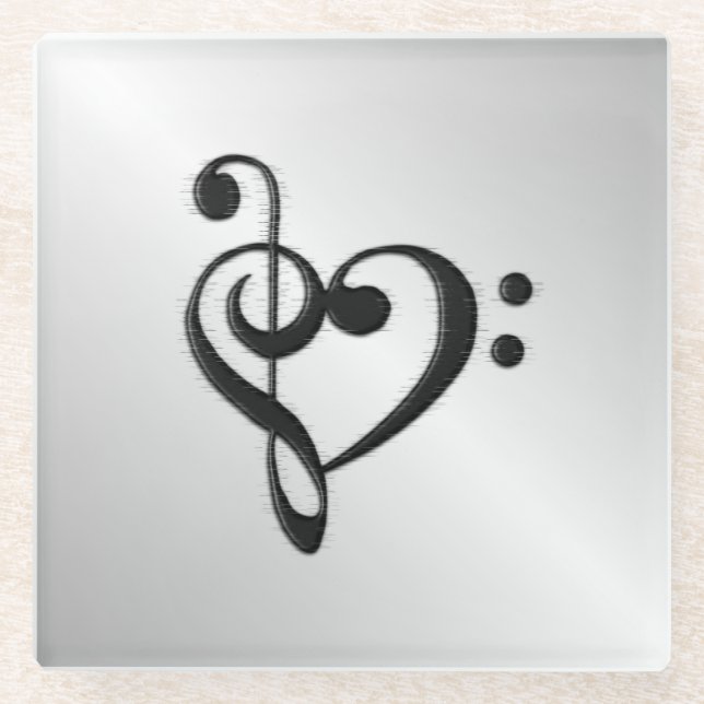 Musik Clef Herz bekümmert Glasuntersetzer (Vorderseite)