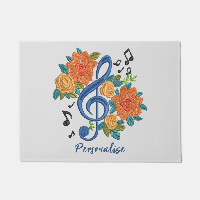 Musik-Clef Hinweis Orange-Blume - Musikhinweise Fußmatte (Vorderseite)