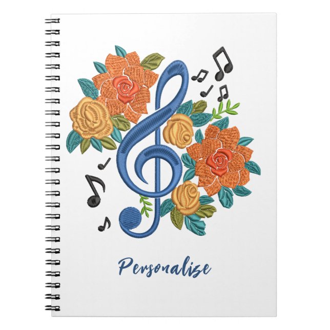 Musik-Clef Hinweis Orange-Blume - Musikhinweise Notizblock (Vorderseite)