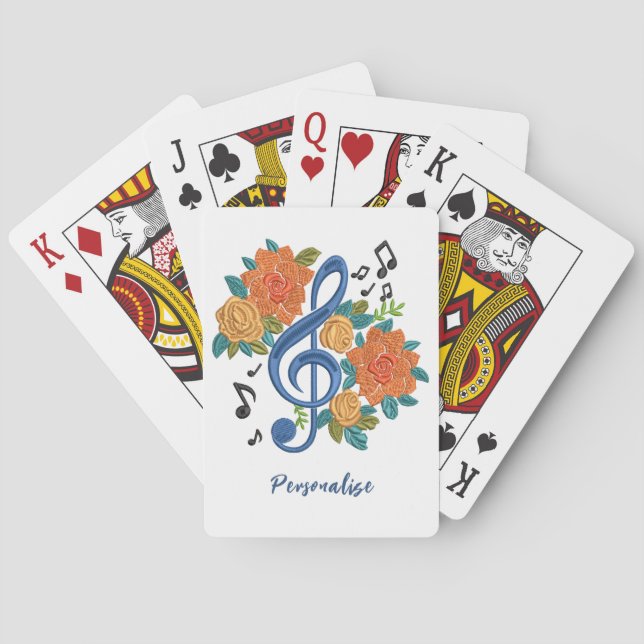 Musik-Clef Hinweis Orange-Blume - Musikhinweise Spielkarten (Rückseite)