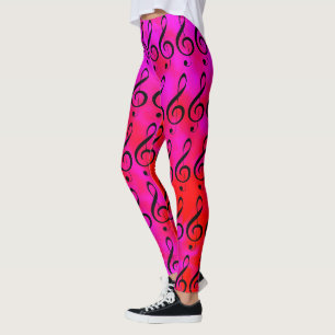 Musik-Clef mit Rot und Rosa Gefärbte Krawatte Leggings