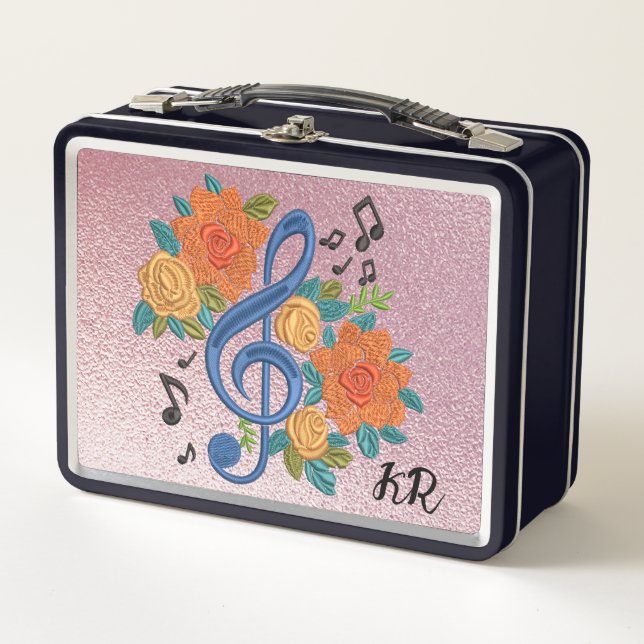 Musik-Clef Noten Musikalische Floral-Initialen Metall Brotdose (Vorderseite)