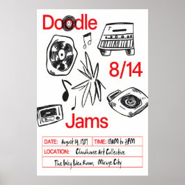 Musik-Doodle-Kunstposter Retro-Vinyl, Kassette Poster