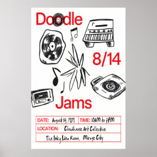 Musik-Doodle-Kunstposter Retro-Vinyl, Kassette Poster