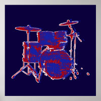 Musik, Drum-Kit, rot und blau