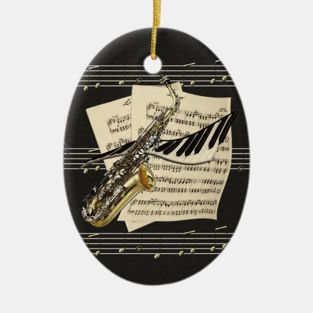 Musik-Entwurfs-personalisierte Verzierung Keramikornament (Vorne)