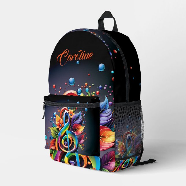 Musik, farbenfroher Klang mit Blätter. Bedruckter Rucksack (Rückseitige Ecke Rechts)