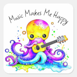 Musik freut mich | Kraken Gitarre spielen Quadratischer Aufkleber