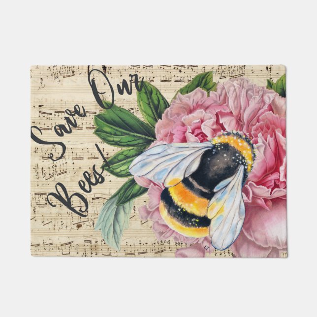 Musik für Bienen Rosa Peony Fußmatte (Vorderseite)