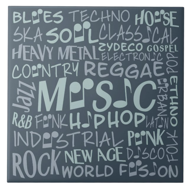 Musik Genres Word Collage Cards Fliese (Vorderseite)