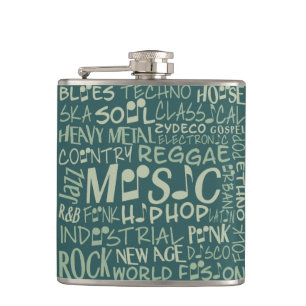 Musik Genres Word Collage Flask Flachmann