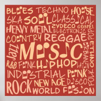 Musik Genres Word Collage Poster