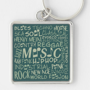 Musik Genres Word Collage Schlüsselkette Schlüsselanhänger