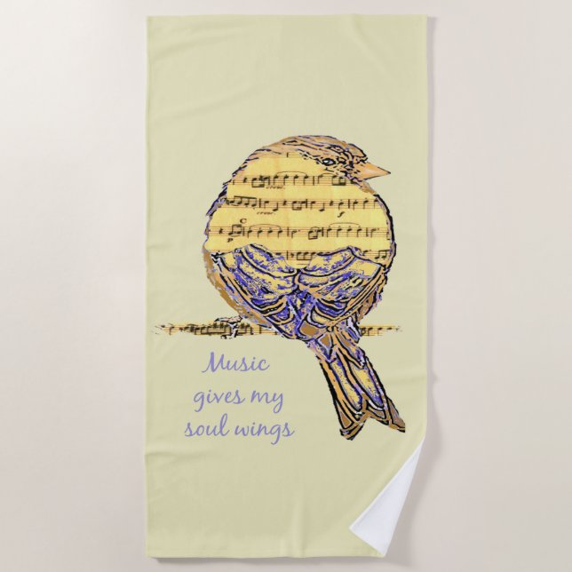 Musik gibt meinem Soul Wings Quote & Bird Art Beac Strandtuch (Vorderseite)