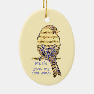 Musik gibt meiner Seele Flügel Zitat & Vogel Kunst Keramik Ornament