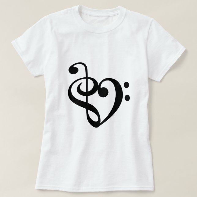 Musik-Herz-Schwarzes in der Liebeherzform T-Shirt (Design vorne)