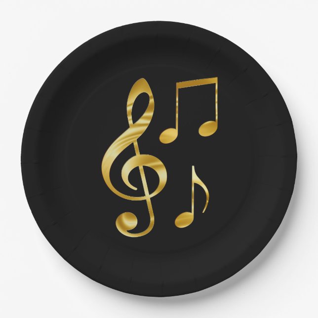 Musik-Icons, Gold auf schwarz, Pappteller (Vorderseite)