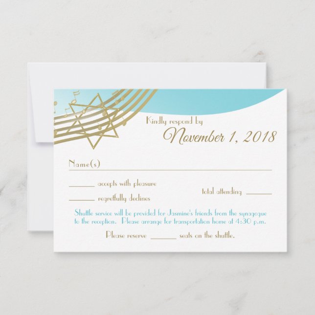 Musik in der Air Bat Mitzvah Reaktion Custom RSVP Karte (Vorderseite)