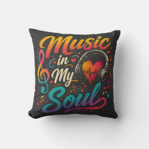 Musik in meiner Seele   Bunte Kopfhörer Herz Musik Kissen