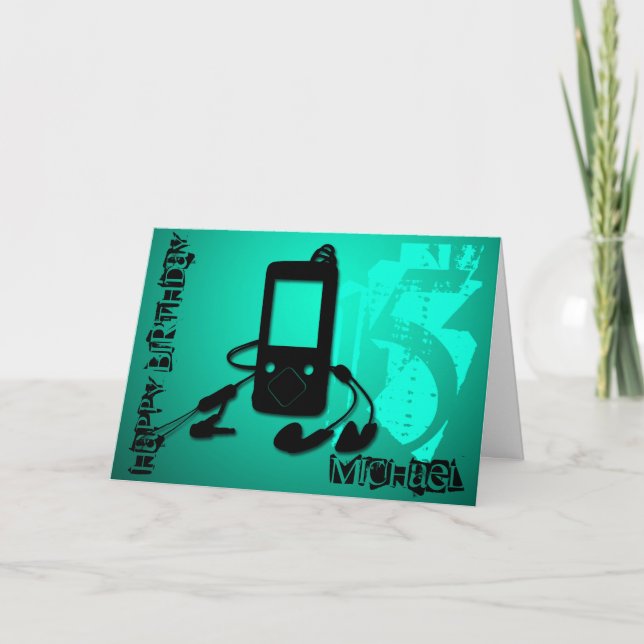 Musik ins Ohr 15. Geburtstag personalisierte Karte (Vorderseite)
