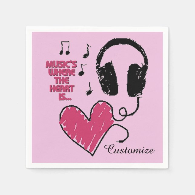 Musik ist das Herz der Kopfhörer Napkins Serviette (Vorderseite)