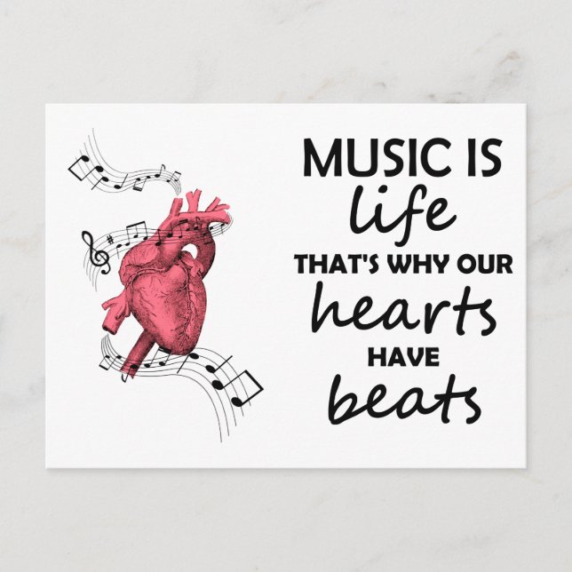 Musik ist das Leben, Herz drucken, Musikangebot, M Postkarte (Vorderseite)