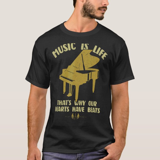 Musik ist Leben unsere Herzen haben Beats Pianiste T-Shirt (Vorderseite)