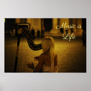 Musik ist Life Zitat Klassisches Instrument Harp Poster