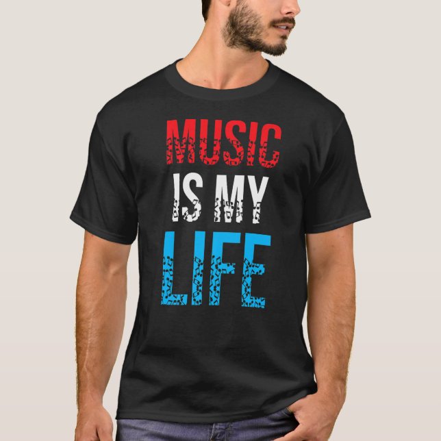 Musik ist mein Leben lang Live Rock and Roll T-Shirt (Vorderseite)