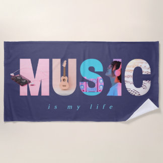 Musik ist mein Leben Retro Y2K Tech Gamer Lila Strandtuch