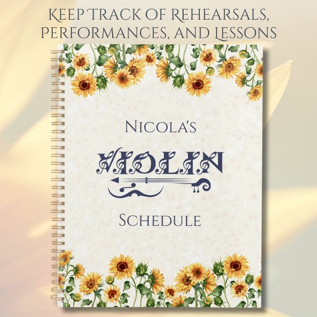 Musik ist mein "Sunshine Violin Schedule Planner" Planer (Organize your child's rehearsals and concerts with a personalized violinist planner!)