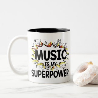 Musik ist meine Supermacht-rote und gelbe Zweifarbige Tasse