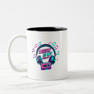 Musik ist meine Therapie - Retro-Kopfhörer-Tasse Zweifarbige Tasse