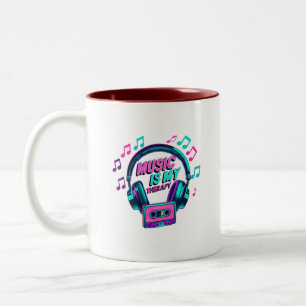 Musik ist meine Therapie - Retro-Kopfhörer-Tasse Zweifarbige Tasse