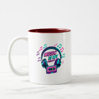 Musik ist meine Therapie - Retro-Kopfhörer-Tasse Zweifarbige Tasse