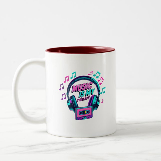 Musik ist meine Therapie - Retro-Kopfhörer-Tasse Zweifarbige Tasse (Links)