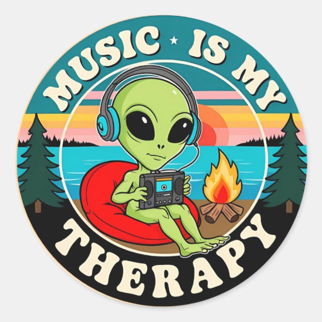 Musik ist meine Therapie Runder Aufkleber (Vorderseite)