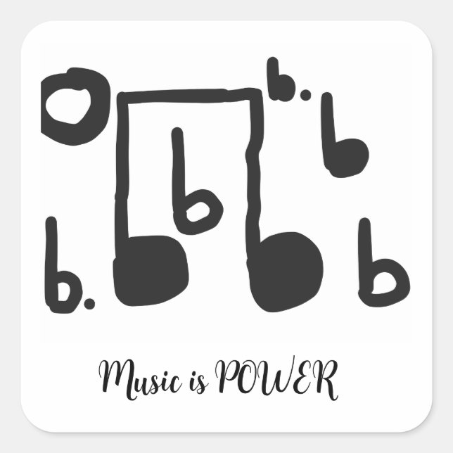 Musik ist Power Schwarzweiß-Aufkleber Quadratischer Aufkleber (Vorderseite)