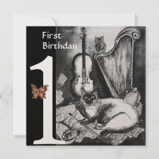 MUSIK KATZE zum ersten Geburtstag Party Black Cham Einladung